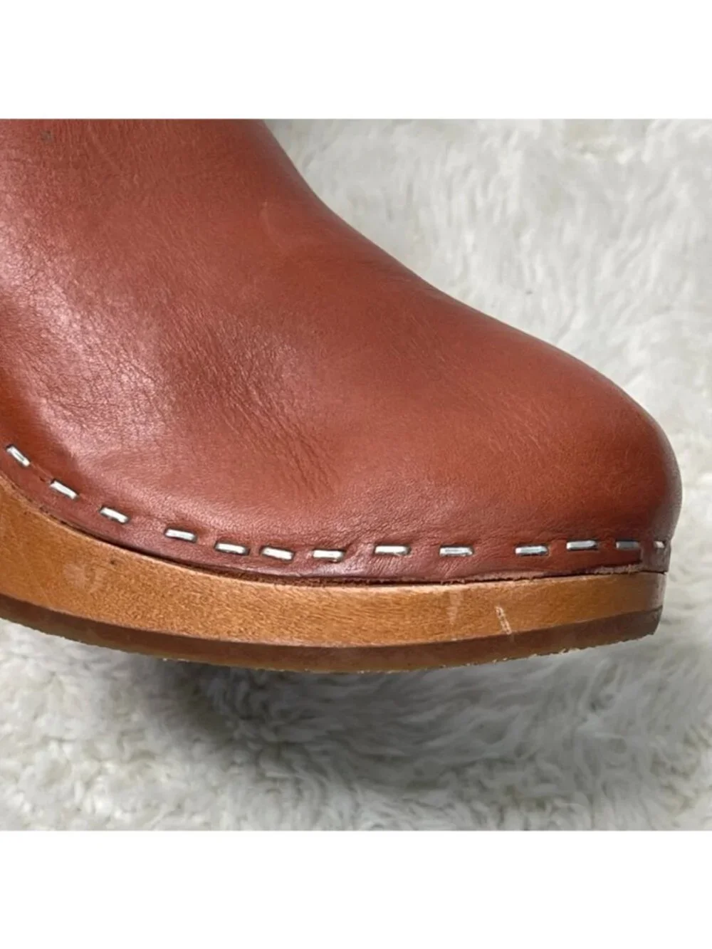 Swedish Hasbeens New Jodhpur Cognac Leather Clog Boots Wood Heel Size 39 / US 9 - Picture 7 of 14